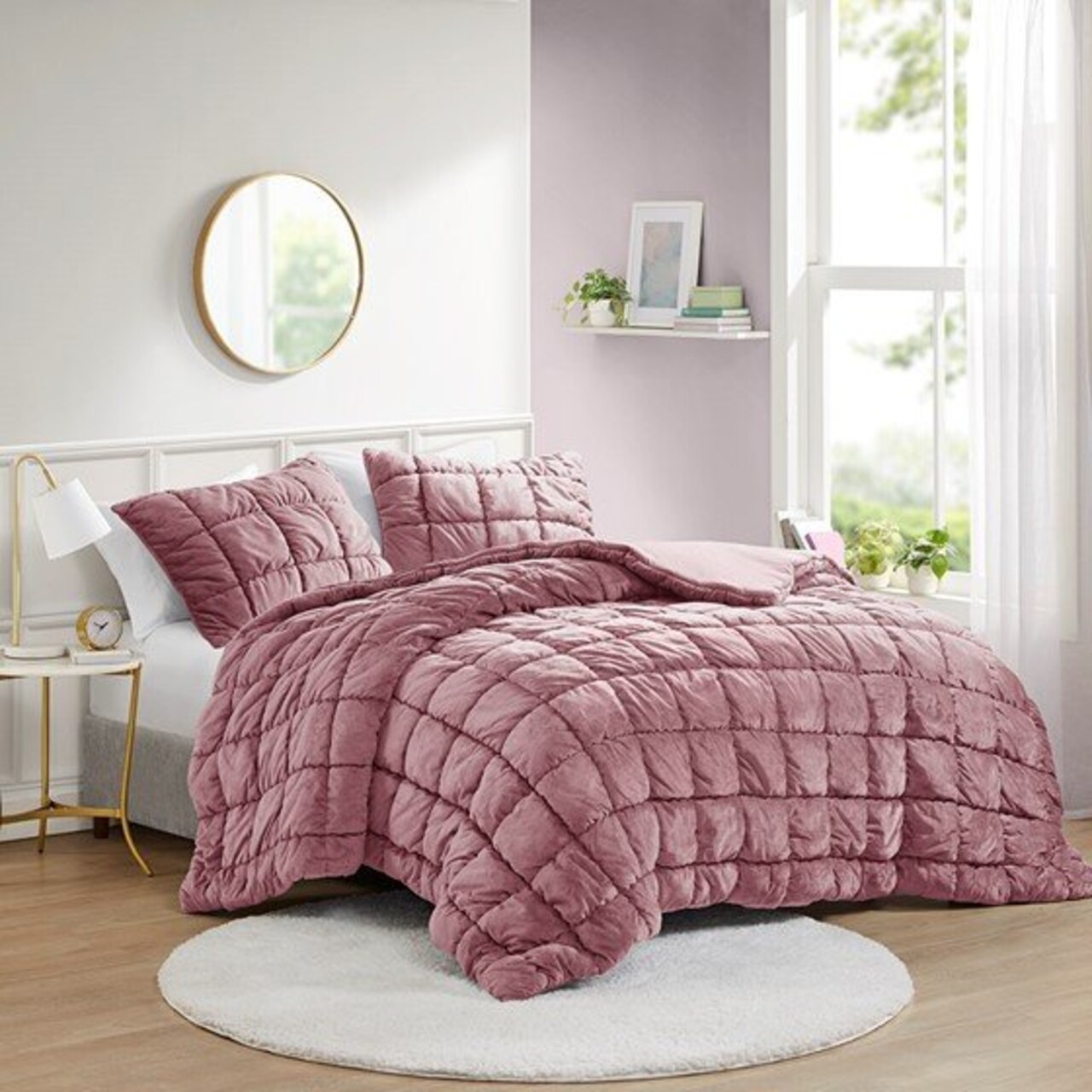 Edge Collections - 26" x 20" - Pink - Comfort Haven FullQueen Velvet Comforter Set - 3 Piece